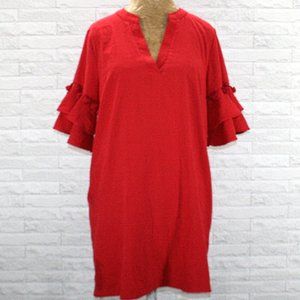 LEX BOUTIQUE Dress Mini Flowy Tunic Ruffle Fringe Tassel Red Babydoll Nap Small